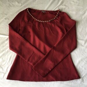 Dark Red Shirt With Gold Chain Neckline